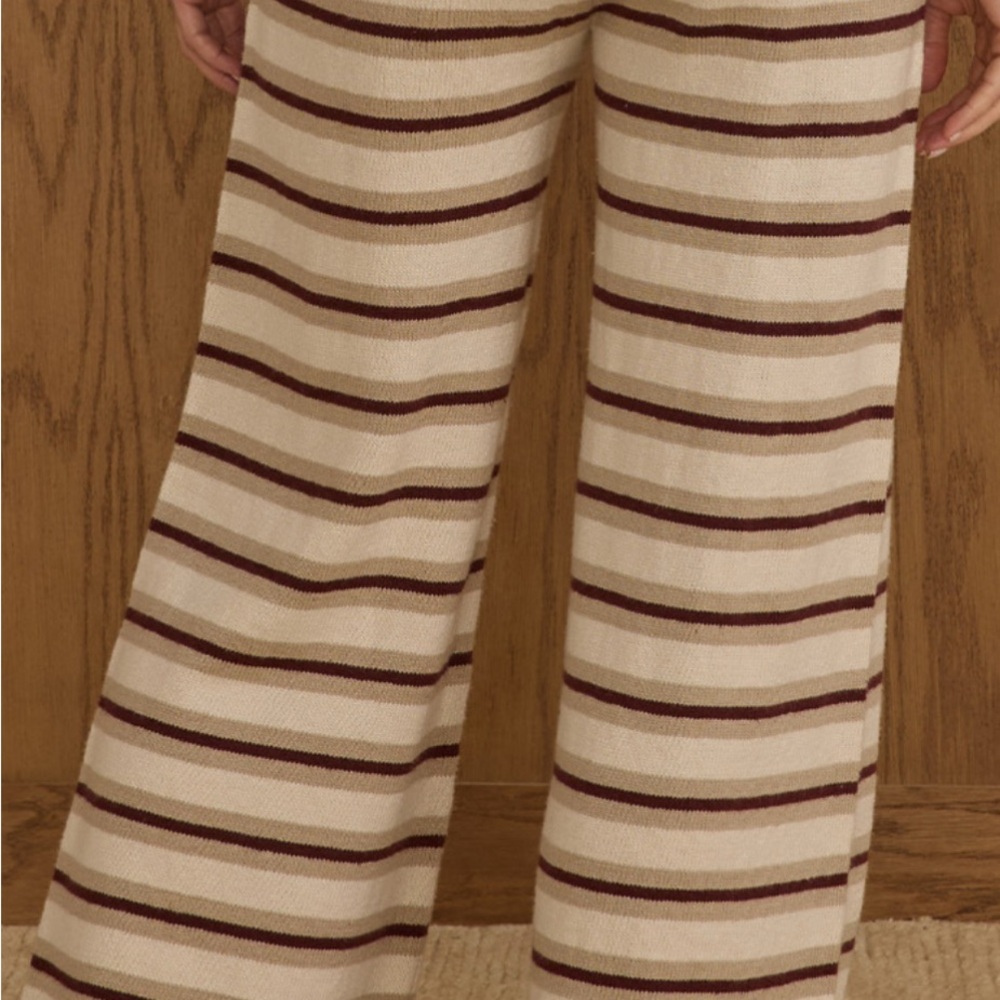 Rylee + Cru Knit Wide Leg Pant- Burgundy stripe - Picture 3 of 3